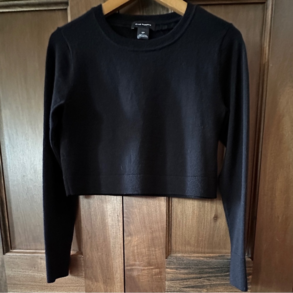 Stylish Black Cropped Sweater Club Monaco Long Sleeve
